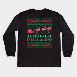 Funny Flamingo Santa Reindeer Flamingo Ugly Christmas Sweater Kids Long Sleeve T-Shirt